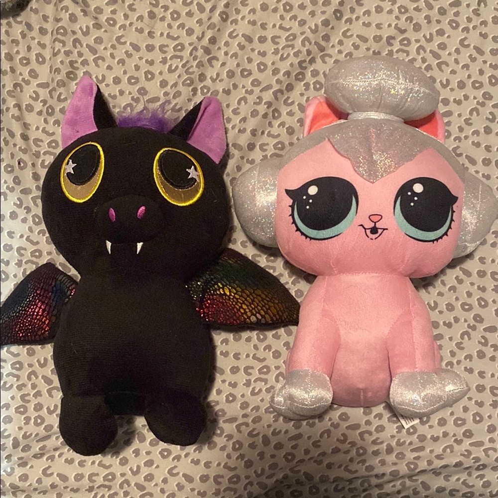 Cute Black Bat and Pink Plush Toy Set